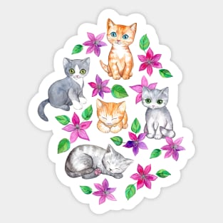 Kittens and Clematis - blue Sticker